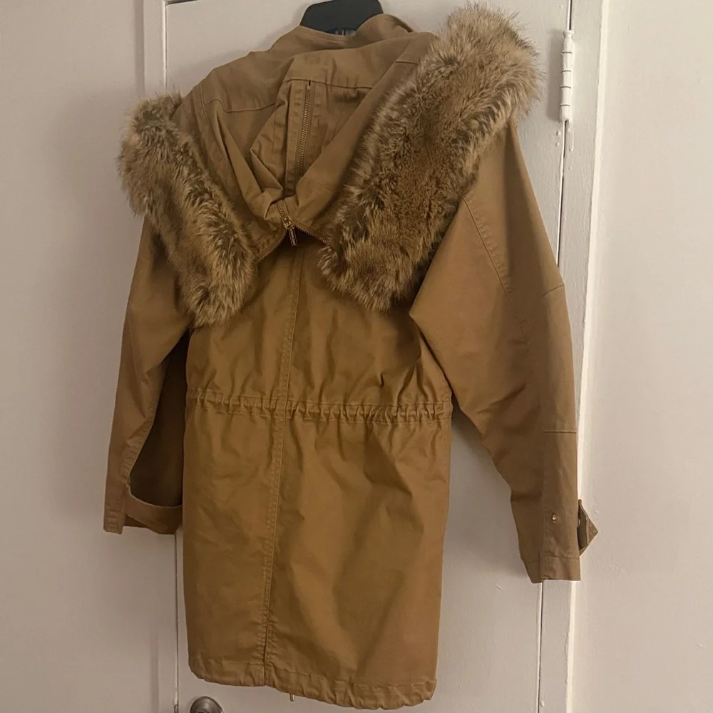 Michael Kors Women's Tan Parka Lined and Filled Coat with Faux Fur Trim - Picture 10 of 14
